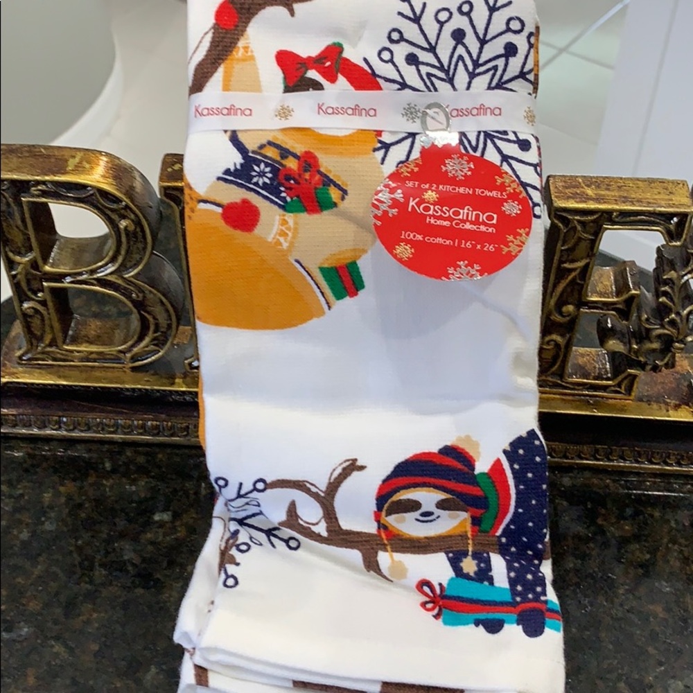 Set of two winter themed dish towels